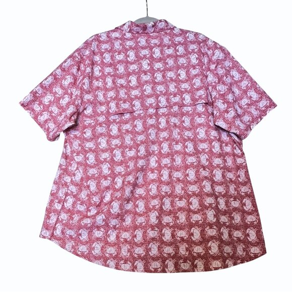 Izod Saltwater Mens XXL Red White Crab Print Short Sleeve Button-Up Summer Shirt - Picture 2 of 11